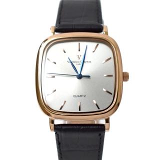 【Valentino Coupeau】玫金方形皮革錶