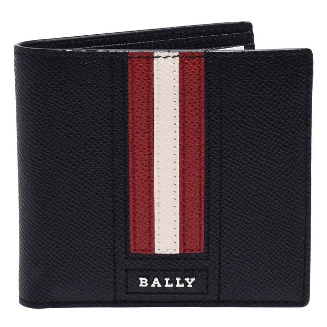 BALLY【BALLY】經典紅白紅條紋荔枝紋牛皮摺疊包短夾/鑰匙圈禮盒組(黑X紅6219496)