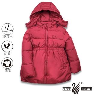 【遊遍天下】童款中長版公主風防風防潑水90%羽絨可拆連帽外套紅色(115-145CM)