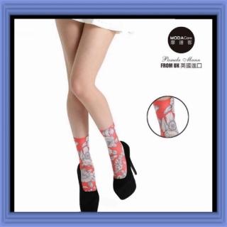 【摩達客】英國進口義大利製Pamela Mann  橘紅花群彈性短襪/腳踝襪