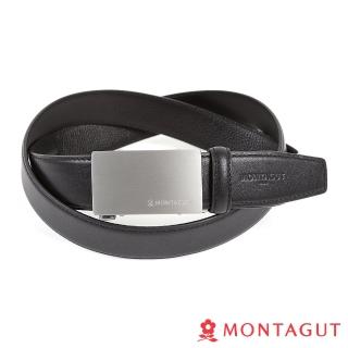 【MONTAGUT 夢特嬌】紳士簡約經典LOGO方框頭層牛皮皮帶358(自動扣皮帶)