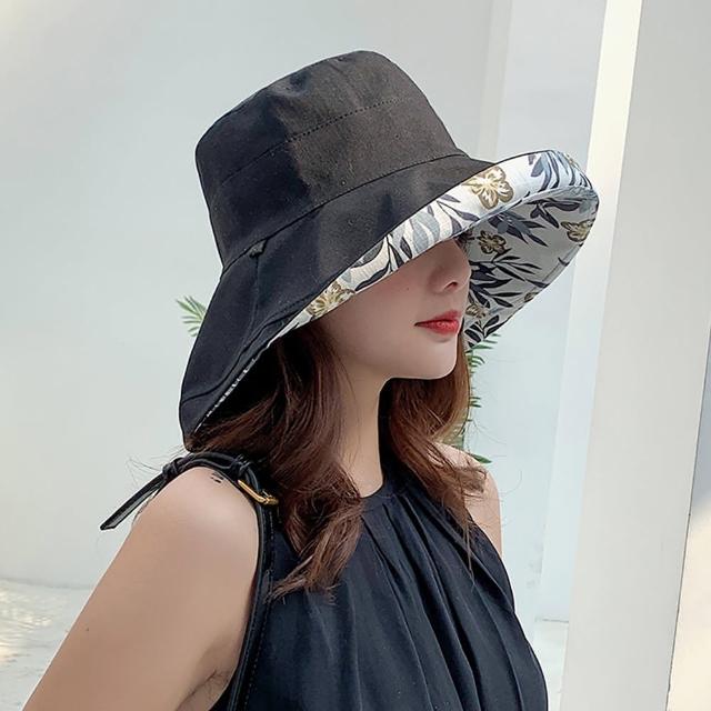 【KISSDIAMOND】大帽檐雙面戴可摺疊收納印花遮陽帽(遮陽/防曬/全防護/好收納/6色可選/KD-0868)