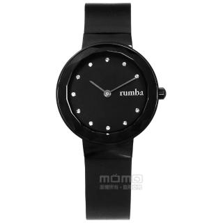 【rumba time】Santa Monica 紐約品牌 切割造型鏡面 水鑽點綴 真皮手錶 黑色 30mm(RU26955)