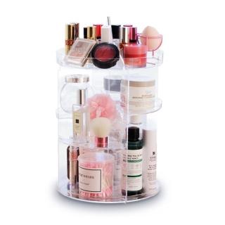 【美得像專櫃】360度旋轉化妝盒(化妝品收納盒透明收納架化妝櫃彩妝盒刷具收納櫃 壓克力口紅唇膏刷具 桌上)