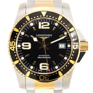 【LONGINES 浪琴】LONGINES 深海征服者300米潛水機械腕錶-黑金款x41mm(L37423567)