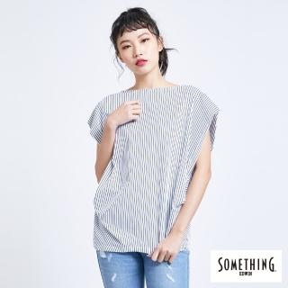 【SOMETHING】寬鬆條紋圓領短袖T恤-女款(白色)