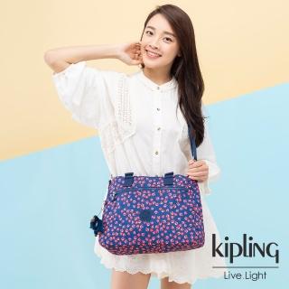 【KIPLING】古典茜紅小花前後拉鍊袋手提側背兩用包-GELLA