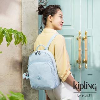 【KIPLING】棉花糖藍雙層拉鍊後背包-SEOUL AIR S