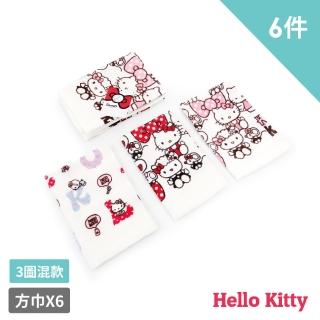 【SANRIO 三麗鷗】凱蒂貓紗布大方巾6件組(34x35cm 3圖混款)