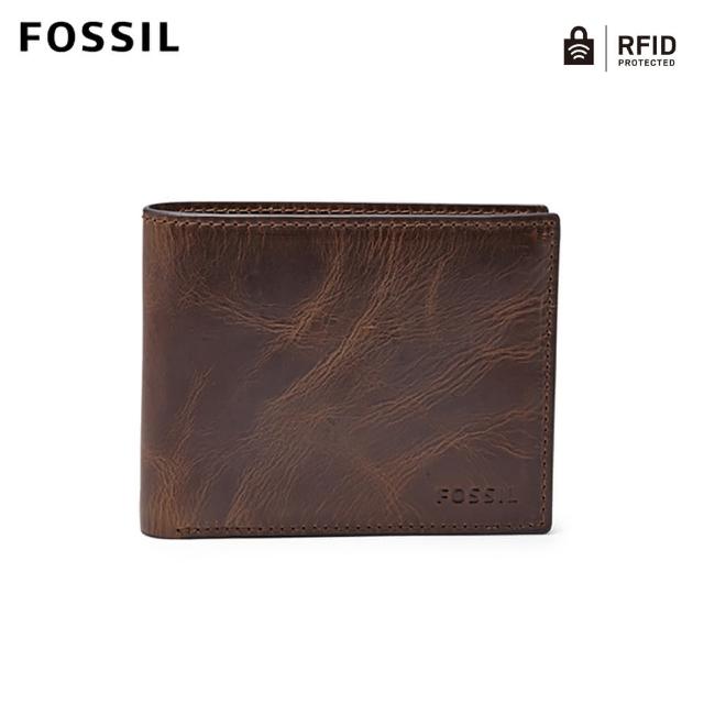 【FOSSIL】Derrick 深棕色真皮帶翻轉證件格RFID皮夾 男ML3681201