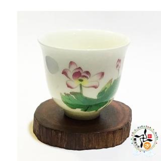 【十方佛教文物】蓮花白瓷水杯1個+木座(圓滿 吉祥)