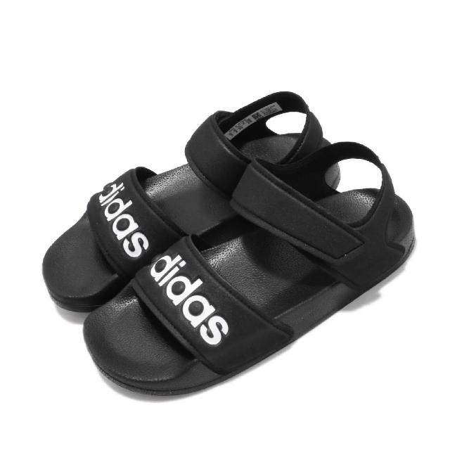 【adidas 愛迪達】涼拖鞋 Adilette Sandal K 女鞋 愛迪達 字母LOGO 涼爽 魔鬼氈 大童 黑 白(G26879)