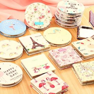 【PS Mall】快速出貨-便攜補妝小圓鏡隨身鏡禮品創意雙面折疊PU皮革鏡 2入(J881)