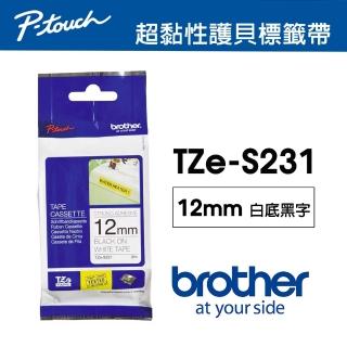 【brother】TZe-S231 超黏性護貝標籤帶 12mm 白底黑字