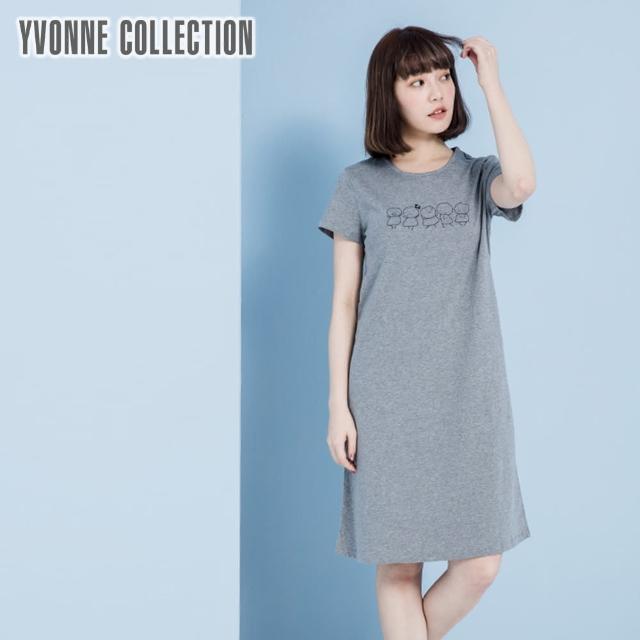 【Yvonne Collection】以旺娃娃圓領滾邊短袖洋裝(暗灰)