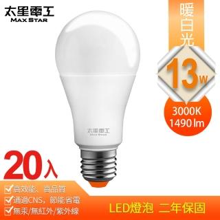 【太星電工】13W超節能LED燈泡/暖白光(20入)