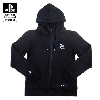 【SONY 索尼】PlayStation原廠授權 PS 經典LOGO刺繡 潮流立領拉鍊連帽外套-極致黑(OLP-JBK-06 黑L)