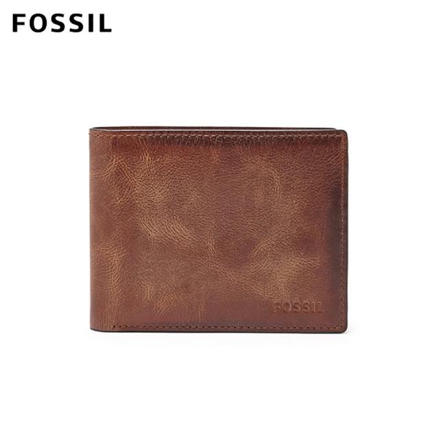 【FOSSIL】Derrick 棕色真皮帶翻轉證件格RFID皮夾 男ML3681200