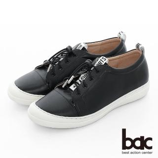 【bac】週末輕旅行 - 標語織帶彈力鞋帶防踢頭平底休閒鞋(黑色)