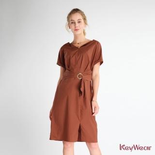 【KeyWear 奇威名品】時尚寬鬆剪裁綁帶設計洋裝(共2色)