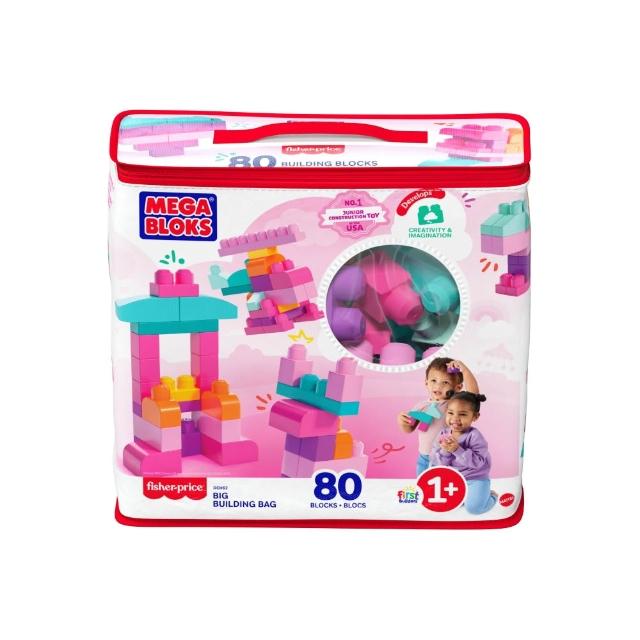 【Mega Bloks 美高積木】80片積木袋(2色選擇/兒童積木/大積木/學習積木/創意DIY拚搭/男孩玩具/女孩玩具)