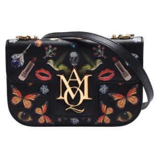 【Alexander McQueen】骷髏頭圖騰印花磁釦手拿/斜背包(黑439447-DOI1G-1095)
