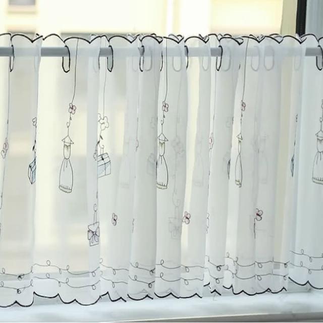 【巴芙洛】刺繡立體太陽花窗紗咖啡簾(咖啡簾/窗簾/短簾/門簾/裝置窗戶短簾)
