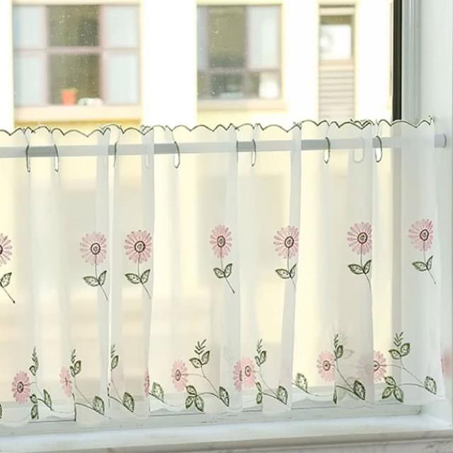 【巴芙洛】刺繡立體太陽花窗紗咖啡簾(咖啡簾/窗簾/短簾/門簾/裝置窗戶短簾)