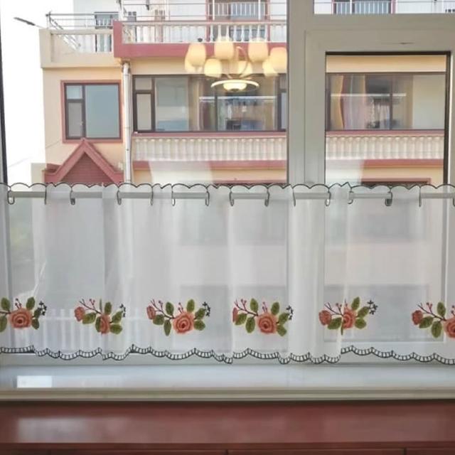 【巴芙洛】刺繡立體太陽花窗紗咖啡簾(咖啡簾/窗簾/短簾/門簾/裝置窗戶短簾)