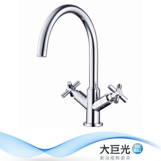 【大巨光】日本陶瓷心雙十字把手廚房檯面單孔雙槍水龍頭(KD-024)