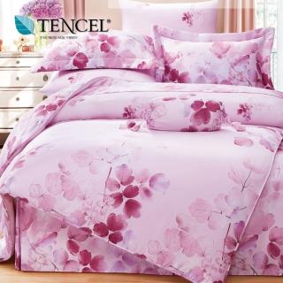 【貝兒居家寢飾生活館】100%天絲四件式全鋪棉兩用被床包組 卉影粉(特大)