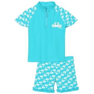 【德國Playshoes】抗UV防曬短袖兩件組兒童泳裝-天鵝(認證UPF50 泳衣+泳褲)