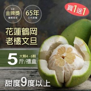 【優鮮配-買1送1-中秋禮盒】65年金牌獎老欉花蓮鶴岡文旦5斤-加贈5斤 共10斤(大顆4-6顆/盒)