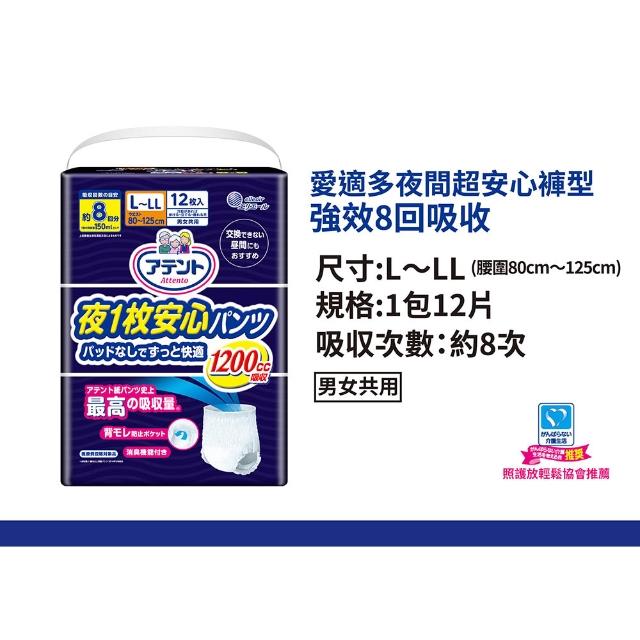 【日本大王】愛適多 夜間超安心褲型強效8回吸收男女共用M-L_3包/箱(箱購)