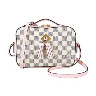 【Louis Vuitton 路易威登】LV N40155 SAINTONGE棋盤格流蘇設計手提斜背相機包(展示品/米白X粉紅)