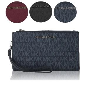 【Michael Kors】JET SET  Logo PVC＆十字紋防刮皮革雙層手掛式手機長夾(3色)