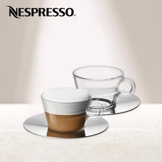 【Nespresso】VIEW Cappuccino 杯盤組(內含2只Cappuccino玻璃咖啡杯_180ml與2只亮面不鏽鋼盤)