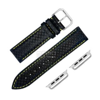 【Watchband】Apple Watch / 38.40.42.44mm / 蘋果手錶替用錶帶 蘋果錶帶 仿碳纖維 矽膠錶帶(黑黃色)