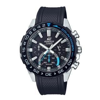 【CASIO 卡西歐】EDIFICE 時尚三眼運動男錶 橡膠錶帶 藍黑跳色 藍寶石玻璃 防水100米(EFS-S550PB-1A)