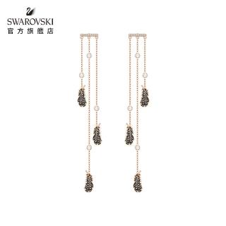 【SWAROVSKI 施華洛世奇】Naughty 玫金色輕柔黑羽翼層次穿孔耳環