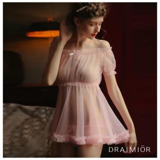 【久慕雅黛】DRAIMIO絲絨柔紗一字領短裙睡衣(粉色)