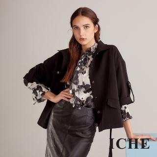 【ICHE 衣哲】時尚簡約正裝挺版斗篷造型外套-墨黑