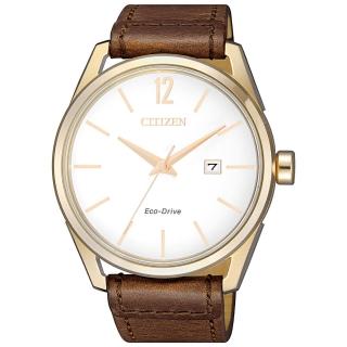 【CITIZEN 星辰】光動能 簡約都會紳士時尚男錶-白x咖啡/42mm(BM7418-17A)