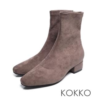 【KOKKO】時尚新寵兒方頭粗跟襪靴(灰色)