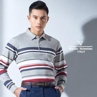 【Emilio Valentino 范倫鐵諾】保暖經典橫條休閒POLO衫_灰色(21-7V9862)
