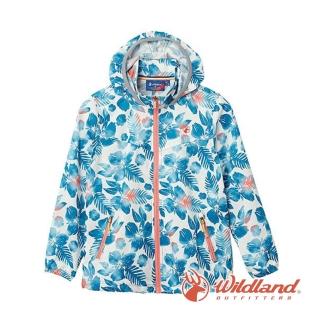 【Wildland 荒野】童 抗UV輕薄印花外套-地中海藍 0A61960-45(防曬外套/印花外套/連帽外套)