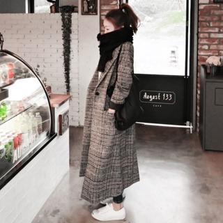 【米蘭精品】毛呢外套長版大衣(經典格子千鳥紋繭型女外套73wd30)