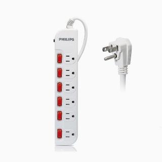 【Philips 飛利浦】6開6插電腦延長線 1.8M 6尺 白色(SPB2661WA)