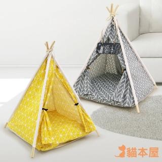 【貓本屋】狗窩/貓窩 四角型亞麻寵物帳篷(可拆洗四季通用)