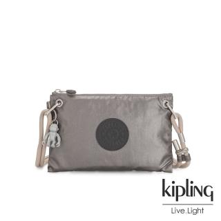 【KIPLING】低調質感金屬灰褐色簡約隨身側背包-KNIPPA